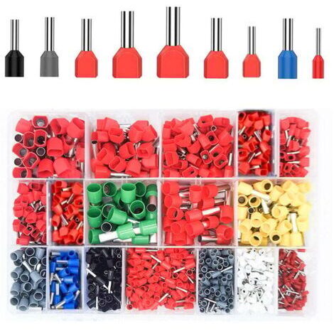 Kit de bornes à sertir type 1200 - Connecteurs électriques pré-isolés, manchons simples et doubles, adaptés aux applications de bricolage et professionnelles.