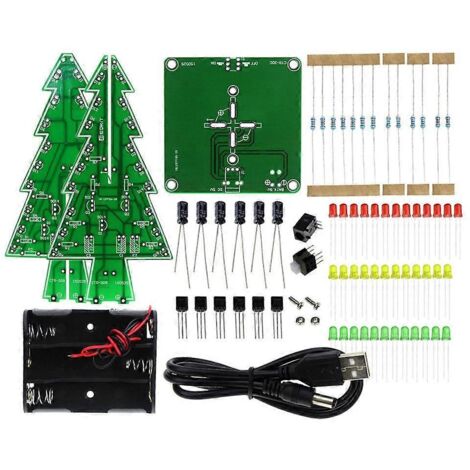Kit de bricolage pour sapin de Noël 3D à LED (rouge, vert, jaune) électronique