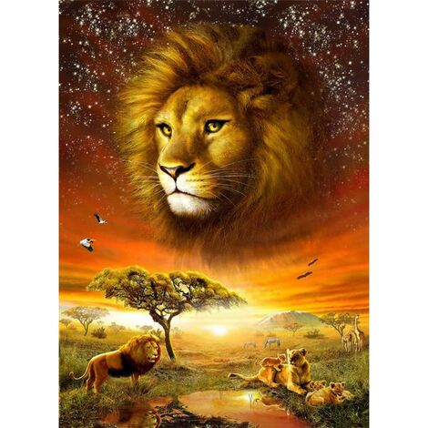 Kit de broderie diamant 5D par num&eacutero - diamond painting strass complet D&eacutecoration de maison Lion Kit de broderie diamant au point de croix D&eacutecoration murale - 30 x 40 cm