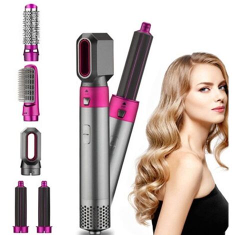 Kit de Brosse à Air Chaud 5-en-1 pour Coiffure - Séchoir Multifonction, Lisseur, Boucleur et Volumisateur - Résultats Salon à Domicile pour Tous Types de Cheveux