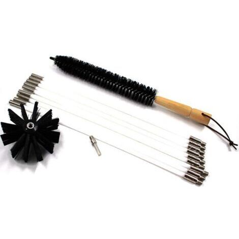 Kit de brosse de nettoyage de cheminée,  brosse pour conduits de radiateur et de sèche-linge, système professionnel de nettoyage de tuyaux de cheminée avec tiges flexibles, tête de brosse de rechange 