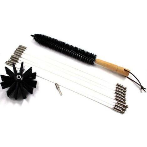 Kit de brosse de nettoyage de cheminée, brosse pour conduits de radiateur et de sèche-linge, système professionnel de nettoyage de tuyaux de cheminée avec tiges flexibles, tête de brosse de rechange