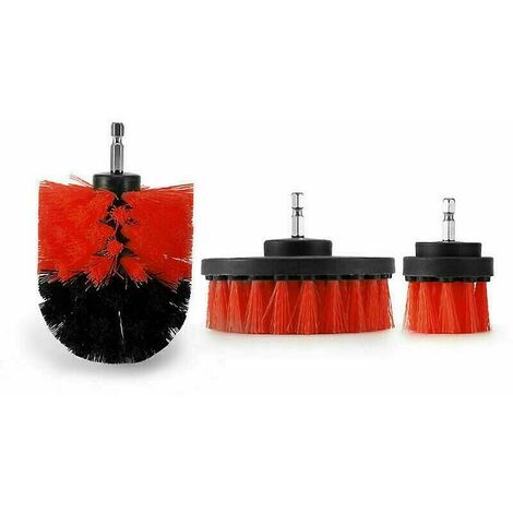 Kit de brosse de nettoyage pour perceuse électrique Scrubber Carrelage de salle de bain Tapis de voiture. (rouge) (3 pièces)