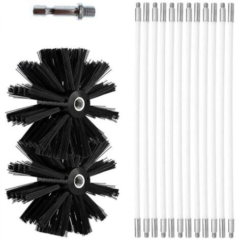 Kit de Brosse Nettoyage de Cheminée, Ensemble de Brosse de Cheminée Ø100mm pour 12 Tiges Flexibles de 410 mm et 2 Têtes de Brosse