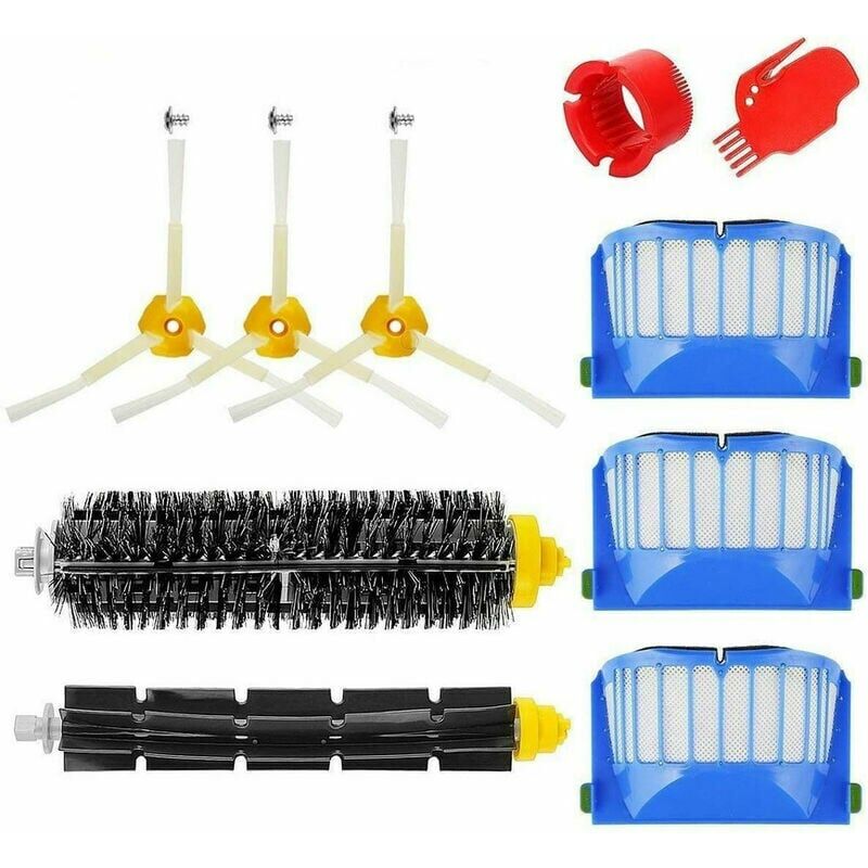 Kit de brosses Roomba sècrie 600 Accessoires Filtres de brosse latècrale Lot de 10 Noir Jaune Bleu Rouge