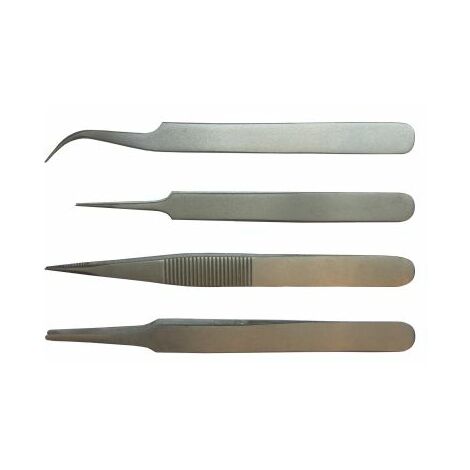 Kit de brucelles RS PRO KIT 4-1T pointe Incurvé, Fin Rond Pointu en acier austénitique à faible de teneur en carbone, ( Prix pour 1 )