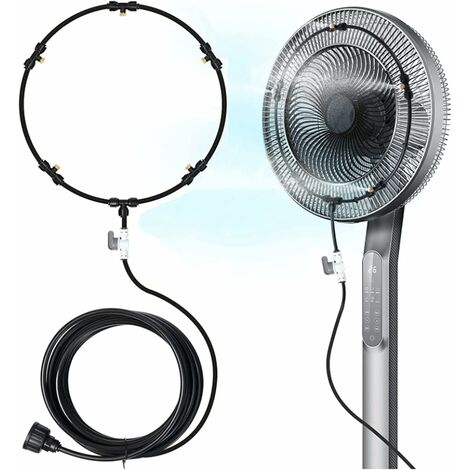 Kit de Brumisation de Ventilateur pour Une Brise de Terrasse Extérieure, Ventilateurs de Brumisation d'eau, Ligne de Brumisation de 8 m + 5 Buses de Brumisation en Métal en Cuivre + 1 Connecteur 3/4"