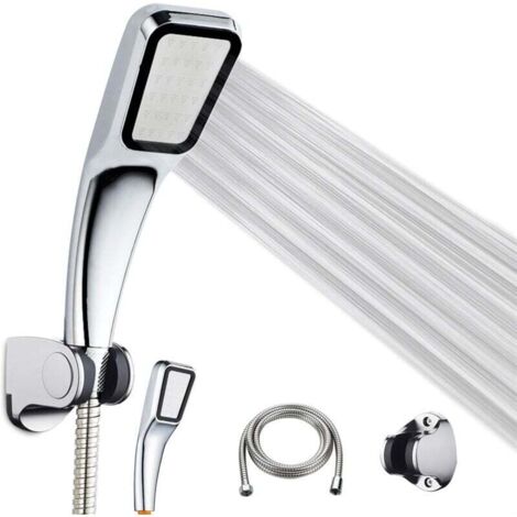Kit de cabezal de ducha AIPERQ, cabezal de ducha, manguera de acero inoxidable de 1,5 m, soporte ajustable, amplificador de presión de agua de 300 orificios, soporte de 37 grados - Para bañera y ducha