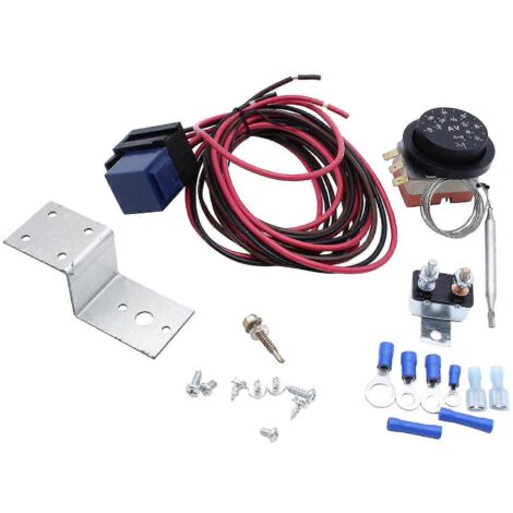 Kit de câblage avec relais de commande de thermostat de ventilateur de radiateur électrique 12 V réglable automatique 40 A pour voiture et camion (voir illustration).