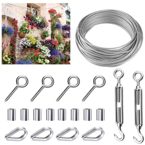 Kit de cable de acero inoxidable 304 Ineasicer de 15 m, 2 mm de grosor, resistente, inoxidable y robusto para tiendas de campaña, tendederos y lámparas de exterior.