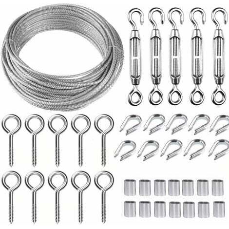 Kit de cable de acero inoxidable de 30 m/2 mm con tensor de cable de servicio pesado M5, kit de rollo de alambre para cerca, kit de barandilla de cable, tensores de alambre de jardín para plantas trep