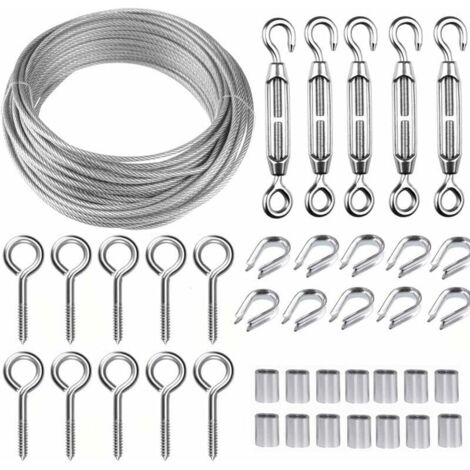 Kit de cable de acero inoxidable de 30 m/2 mm: tensor M5 de alta resistencia, rollo de alambre para cercas y barandilla de cable para plantas trepadoras.