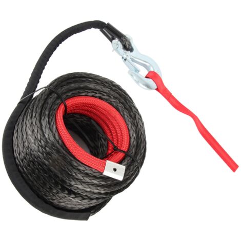 Kit de câble de treuil synthétique 10 mm x 30 m, résistant aux UV et à l'usure, avec crochet et sangle, pour véhicules tout-terrain et camions (capacité de remorquage : 8 500 kg).