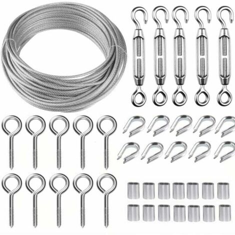 Kit de câble en acier inoxydable 30 m/2 mm, tendeur de câble M5 haute résistance, kit d'enrouleur de câble pour clôture, kit de clôture à câbles, tendeur de câble pour plantes grimpantes de jardin