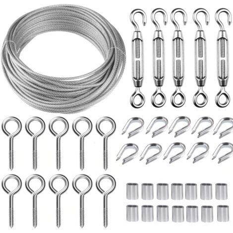 Kit de câble métallique en acier inoxydable de 30 m/2 mm avec tendeur de fil robuste M5, kit de rouleau de fil de clôture, kit de garde-corps de câble, tendeurs de fil de jardin pour plantes grimpante