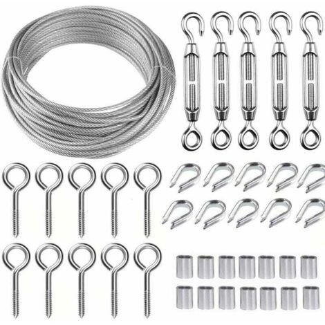 Kit de câble métallique en acier inoxydable de 5 m/2 mm avec tendeur de fil robuste M5, kit de rouleau de fil de clôture, kit de garde-corps de câble, tendeurs de fil de jardin pour plantes grimpante