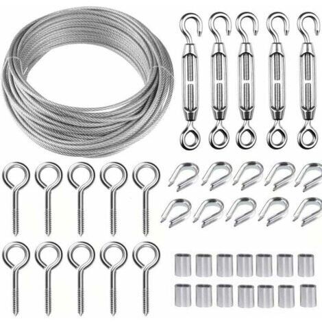 Kit de câble métallique en acier inoxydable de 5 m/2 mm avec tendeur de fil robuste M5, kit de rouleau de fil de clôture, kit de garde-corps de câble, tendeurs de fil de jardin pour plantes grimpante
