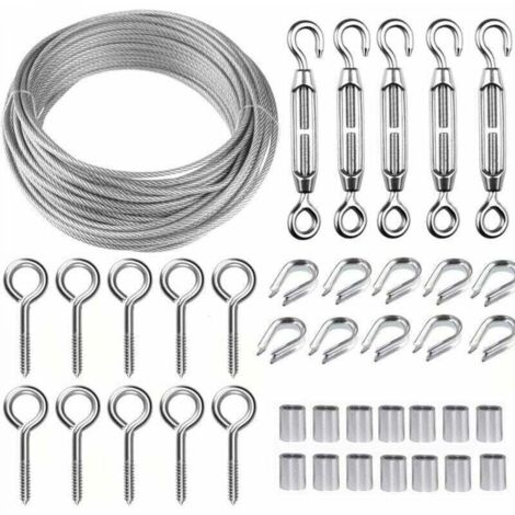 Kit de câble métallique en acier inoxydable de 5 m/2 mm avec tendeur de fil robuste M5, kit de rouleau de fil de clôture, kit de garde-corps de câble, tendeurs de fil de jardin pour plantes grimpante