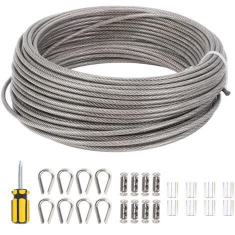 Kit de Cable Métallique Stainless 304 Diamètre 3mm 66ft pour Treillis et Support de Plantes