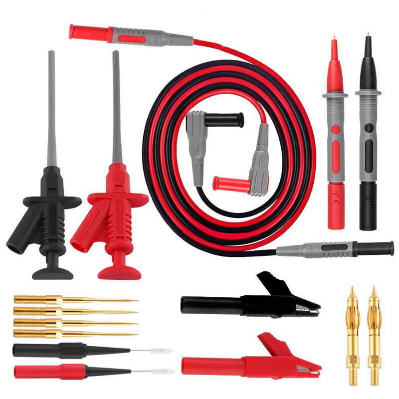Kit de cables de prueba para multímetro electrónico con pinzas de cocodrilo y minigancho de pistón