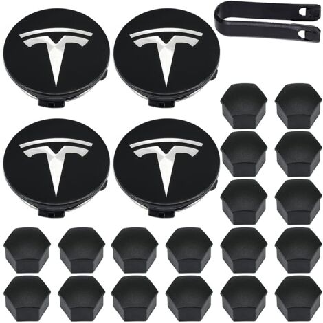 Kit de cache-moyeux - Cache-écrous pour Tesla Model 3, Modèle Y, Modèle S, Modèle X, Logo argenté