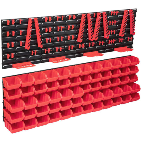 Kit de cajas de almacenaje 136 pzas paneles de pared rojo/negro vidaXL