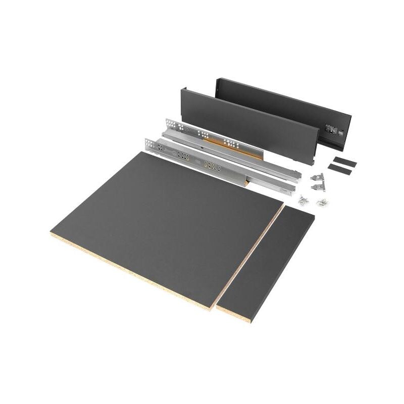 

kit de cajón para cocina o baño vertex de altura 93 mm con tableros incluidos., 450, gris antracita, varios - Emuca