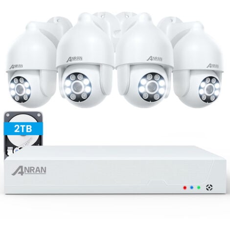 Kit de cámara de vigilancia ANRAN PoE, 4 cámaras exteriores FHD de 8 millones de píxeles, kit de videovigilancia POE con disco duro de 2TB