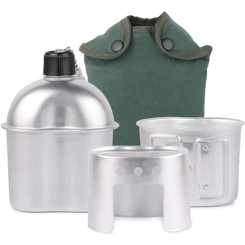 Kit de Cantine , 3pcs Batterie de Cuisine en Aluminium Mmilitaire Cantine Coupe Poêle à Bois Ensemble avec Housse pour Le Camping Randonnée Sac à Dos
