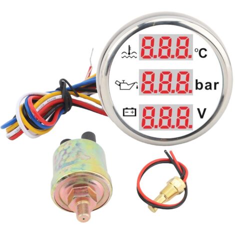 Kit de capteur d'instrument 3 en 1 température du liquide de refroidissement moteur compteur de pression d'huile voltmètre de batterie pour voiture bateau 52 mm affichage numérique rétro-éclairage fon