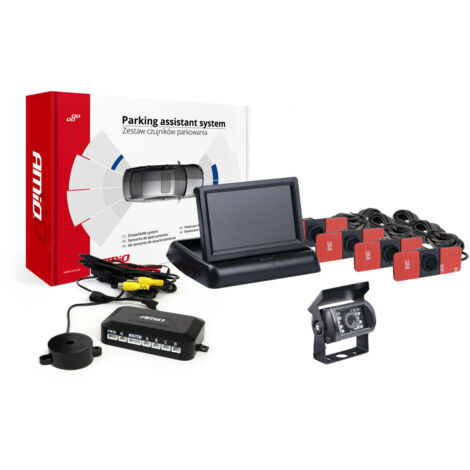 Kit de capteurs de stationnement TFT02 4,3" avec caméra HD-501-IR et 4 capteurs internes noirs