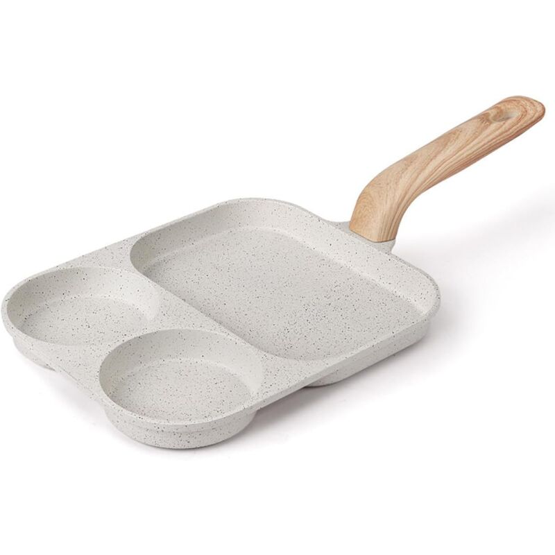 Poêle à œufs, poêle à omelette 3 sections avec revêtement antiadhésif, alliage d'aluminium, compatible avec les cuisinières à gaz et à induction