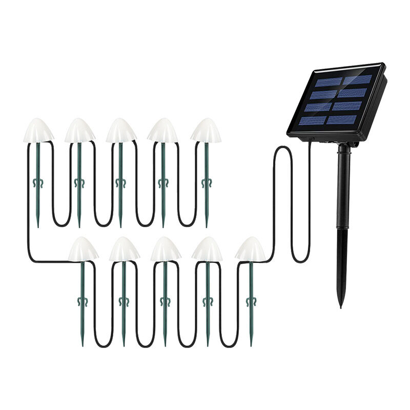 10 mini-champignons lumineux solaires à piquer balisage allée led blanc chaud 3.8m
