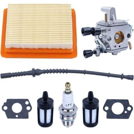 Kit de Carburateur pour Stihl FS120 FS200 FS020 FS202 FS300 FS350 Débroussailleuse, Joint + Filtre à Air et Filtre à Carburant + Tuyau de Carburant + Bougie d'allumage