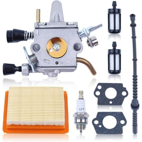 Kit de Carburateur pour Stihl FS120 FS200 FS250 FS300 FS350 FR380 FR450 FR480 Débroussailleuse,Joint + Filtre à Air et Filtre à Carburant + Tuyau de Carburant + Bougie d'allumage 4134 120 0653