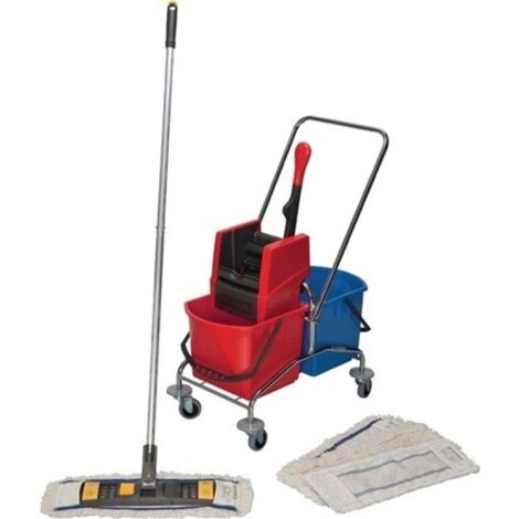 Kit de carro de limpieza cubo 2x17l prensa/palo/soporte/4 mo