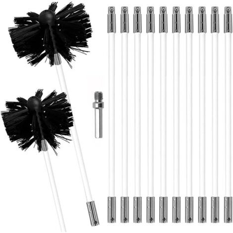 Kit de Cepillo Limpieza Chimenea Cepillo para Chimenea Rotativo de Nylon Juego de Limpieza Ventilación Conducto 12 Varillas 1 Cabeza Cepillo 150mm 1 Cabeza Cepillo 100mm