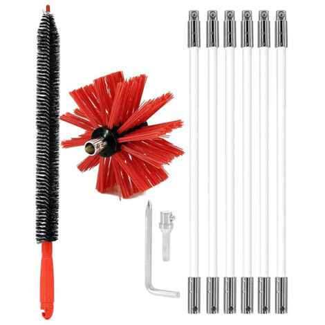 Kit de cepillo para chimenea montado en taladro, removedor de pelusa para conducto de secadora, cepillo de limpieza de chimenea con varillas largas y flexibles.