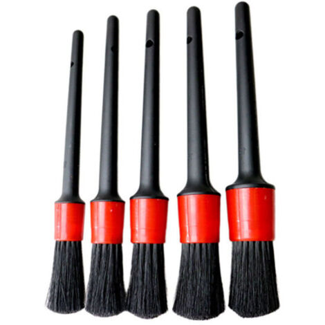 Kit de cepillos para detalles automotrices: 5 tamaños, mango de plástico, ideal para juntas, rejillas e interiores de automóviles.