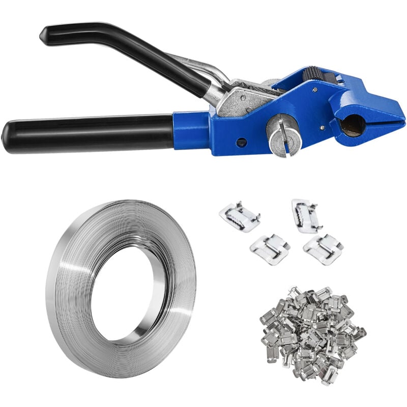 Mophorn - Kit de cerclage Banding avec outil tendeur, banderole en acier inoxydable 304 de 100 pieds de longueur, 100 joints métalliques, kit de