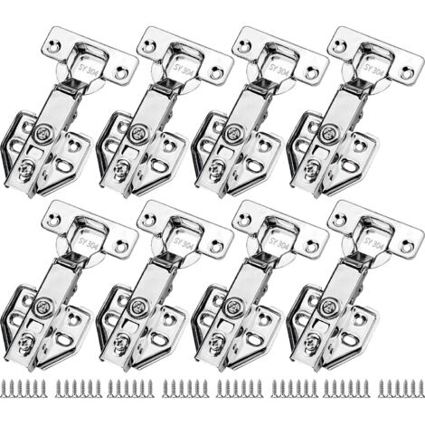 Kit de charnières d'armoire de cuisine 8 pièces, charnière de porte d'armoire hydraulique 35 mm charnières à fermeture amortie, avec 48 vis