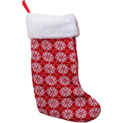 Kit de chaussettes de Noël en tissu imprimé rouge - Sacs cadeaux de Noël classiques - Décoration pour sapin de Noël et cheminée
