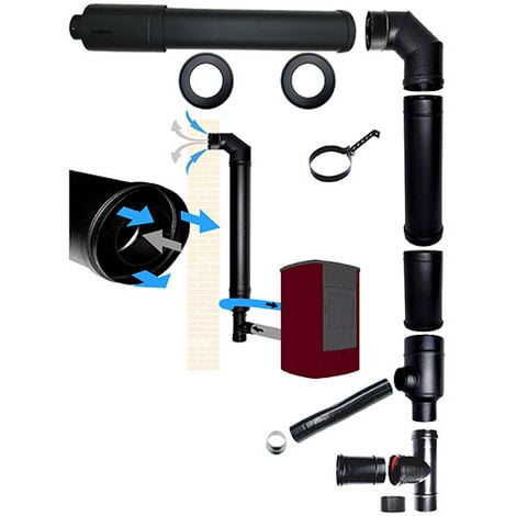 Kit de Cheminee coaxial pour poele a granules dn 80 125 prise d'air d'evacuation des fumees fabrique en Italie.
