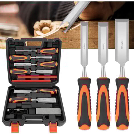 Kit de ciseaux à bois 10 pièces, Ultrixe, Jeu de 10 ciseaux à bois avec guide d'affûtage, pierre à aiguiser et étui de rangement pour le travail du bois, 1/4" - 1-1/2", pour La Sculpture Sur Bois