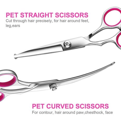 Kit de ciseaux de toilettage pour chien avec embouts ronds de sécurité, Ciseaux fins, droits, incurvés et peigne pour poils longs et courts pour chien, chat