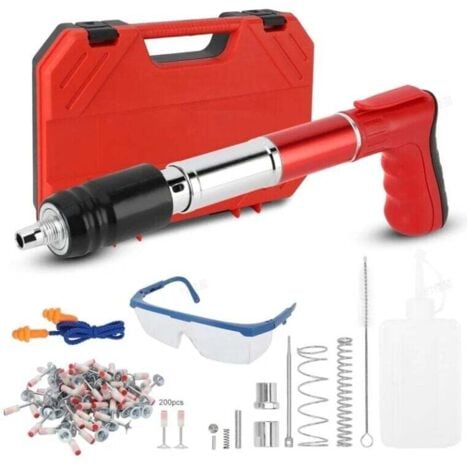 AIPERQ Kit de clavadora de hormigón con 200 clavos, pistola de clavos manual ajustable de 5 velocidades, herramienta eléctrica de montaje en pared, máquina de clavado portátil