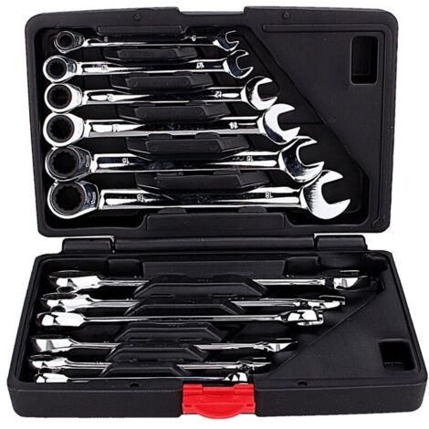 Kit de clés fixes à cliquet 12 pièces 8-19mm – Angle de retour 5° – Embout 72 dents – Chrome vanadium pour zones difficiles d'accès