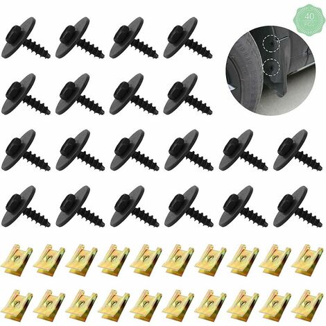 Kit de Clip à Vis et Écrou 20 Pcs Vis et Écrous de Fixation pour Garde-boue Fixation de Garde-boue de Type U Sous Support de Passage Roue Kit de Vis de Protection Anti éclaboussures pour Voiture