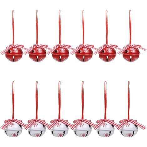 Kit de Cloches et Grelots de Noël, Décoration pour Arbre de Noël, Ornements Pendentifs Jingle Bells Rouge et Blanc 12 pièces