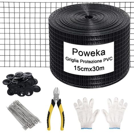 Kit de Clôture de Protection pour Panneaux Solaires,15 cm X 30 m Grillagé Anti-Pigeons en PVC pour Panneaux Solaires Contre,70 Fixations en Acier Inoxydable Unité